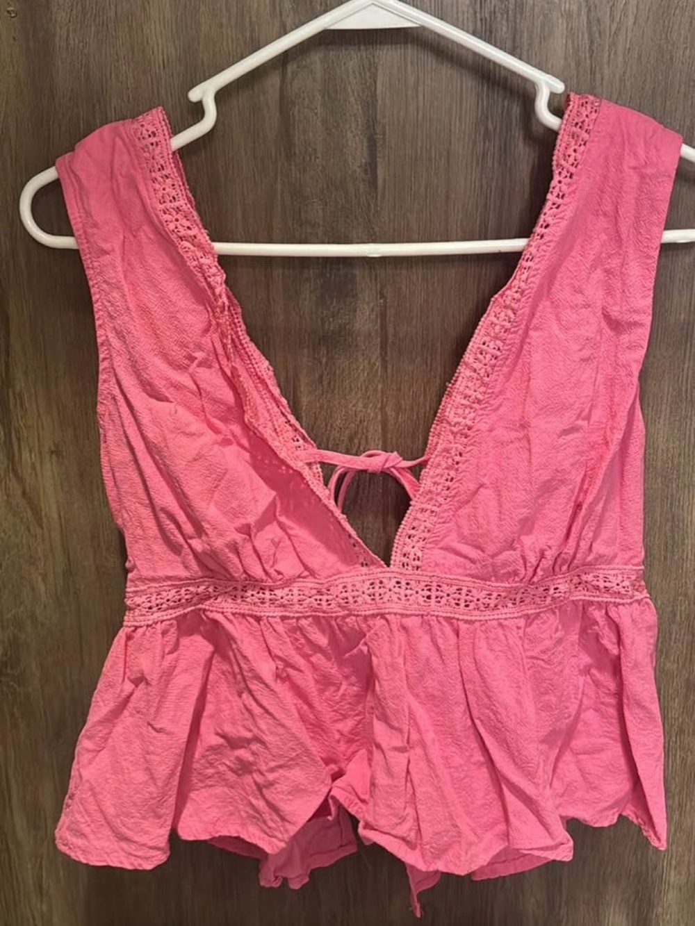 Shein Pink Crochet-Trim Sleeveless Peplum Top